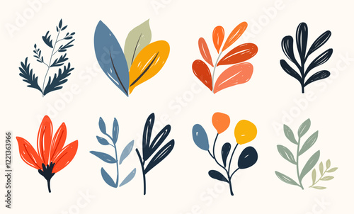 Collection of abstract botanical nature shapes and line art leaves, Element design flower for posters, decorate, painting, card. Vector illustration.