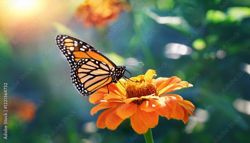 Obraz premium Generated image Monarch butterfly and orange flower in the summer garden