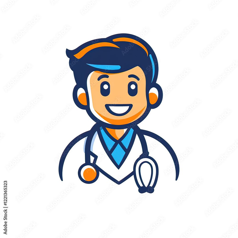 Friendly smiling doctor character with stethoscope on white background Friendly smiling doctor character with stethoscope on white background