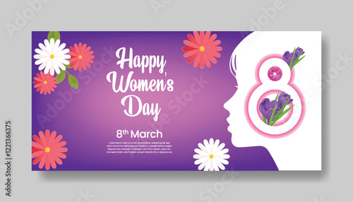8 march women's day horizontal web banner and social media cover header ads with realistic flower illustration background mothers day web banner invitation greetings spring card