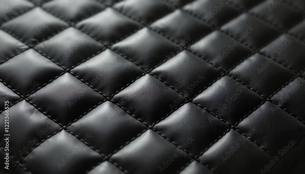 Naklejka premium A close-up of black leather upholstery with quilted patterns showcasing intricate texture and fine stitching
