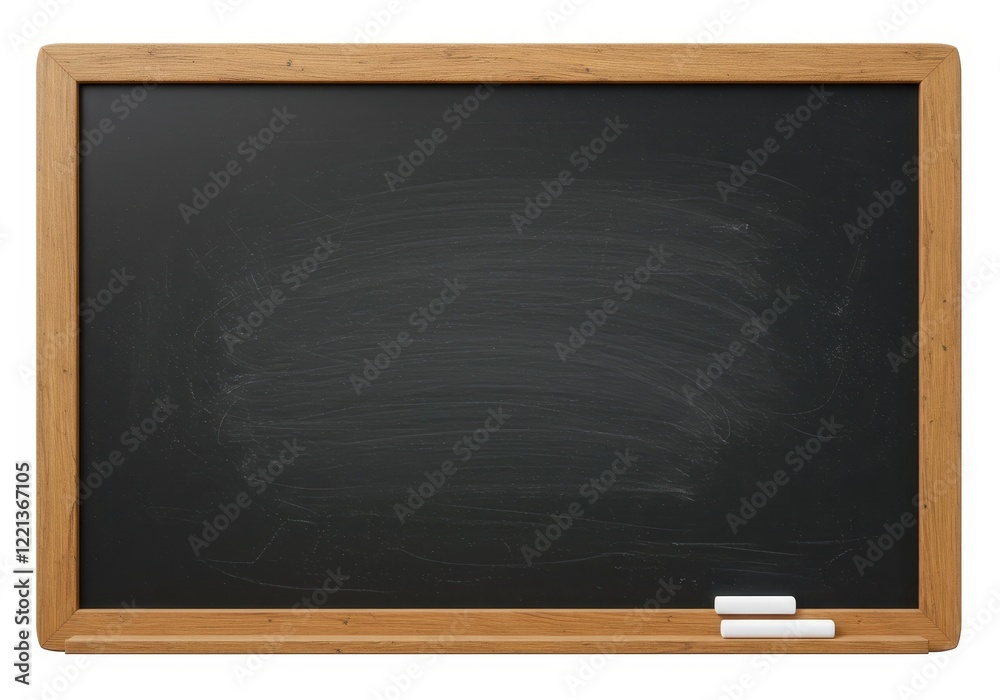 A 3D chalkboard with a smooth black surface and a rustic wooden frame isolated on white background A 3D chalkboard with a smooth black surface and a rustic wooden frame isolated on white background