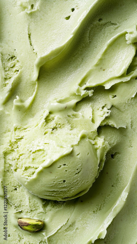Fototapeta premium Vertical photo of a refreshing pistachio ice cream close-up