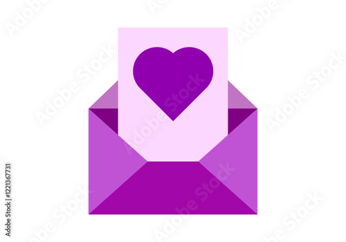 Carta rosa abierta con corazón y carta de amor de san valentín