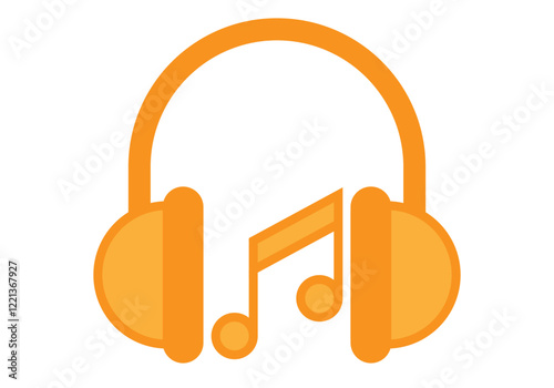 Auriculares naranjas con nota musical en fondo blanco