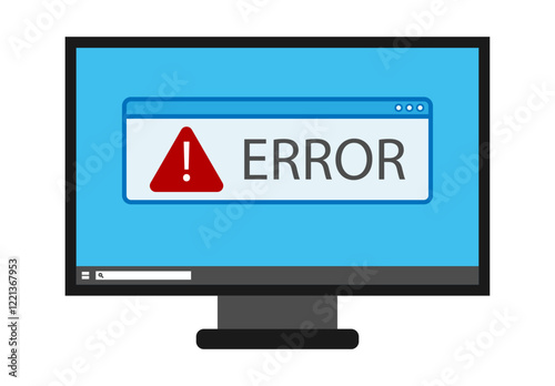 Pantalla de ordenador con ventana de error y aviso 