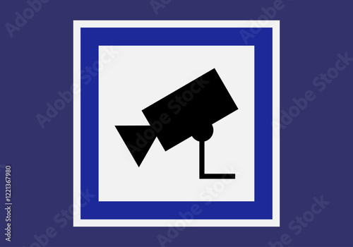 Cartel informativo azul con silueta de videocámara de seguridad