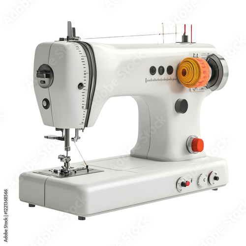 White sewing machine isolated on transparent background for creative projects photo