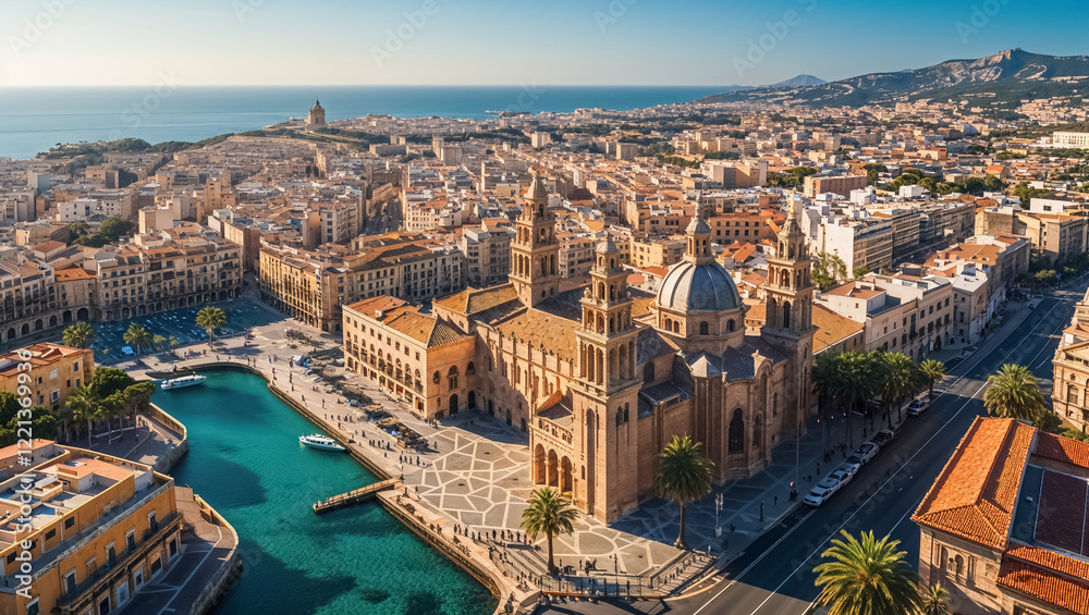 Fototapeta premium stunning panorama of the city of Palma de Mallorca Spain, sunny summer day, beautiful