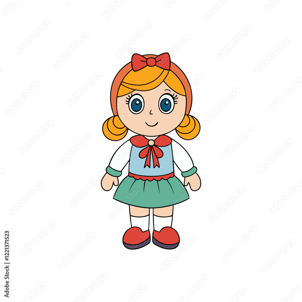 Fototapeta premium Adorable Braided Doll in Pastel Outfit Vector Illustration