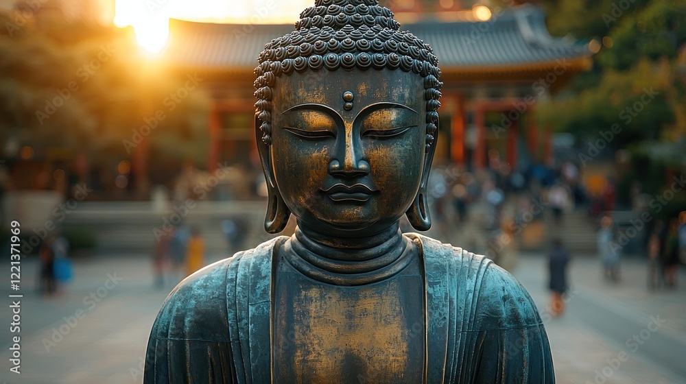 Serene Bronze Buddha Statue at Sunset Serene Bronze Buddha Statue at Sunset