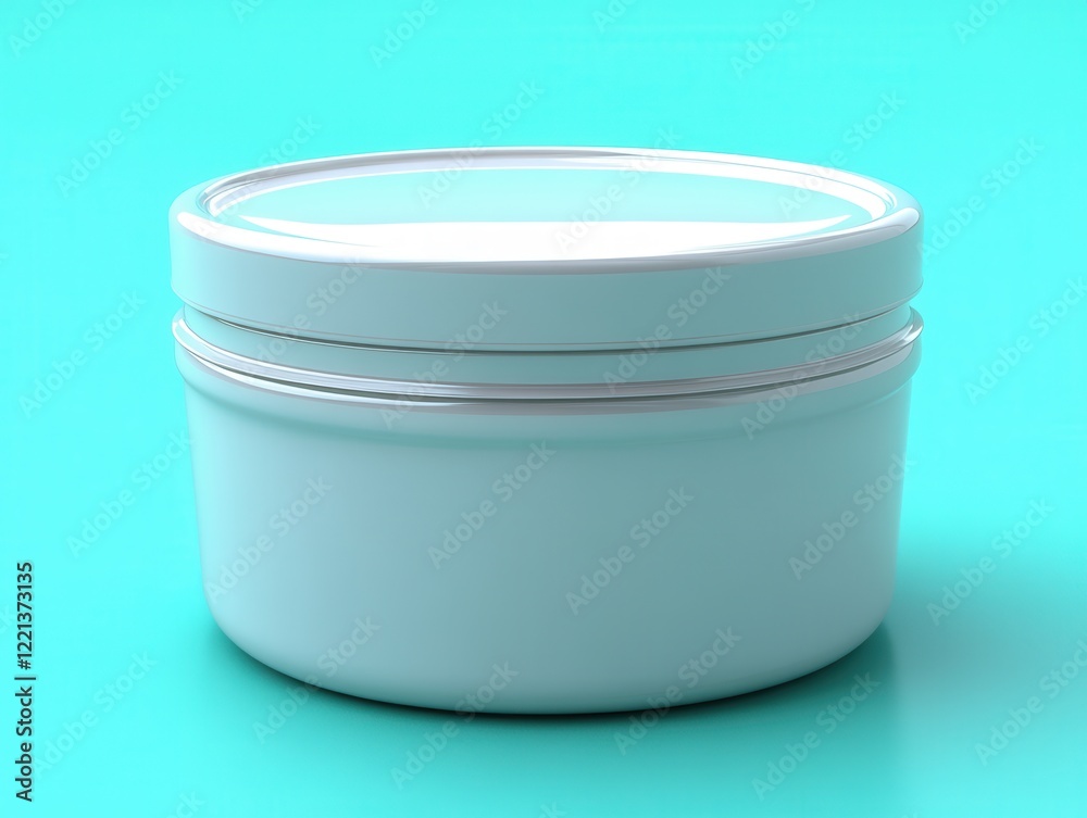 White Cosmetic Container on Teal Background for Skincare Products White Cosmetic Container on Teal Background for Skincare Products