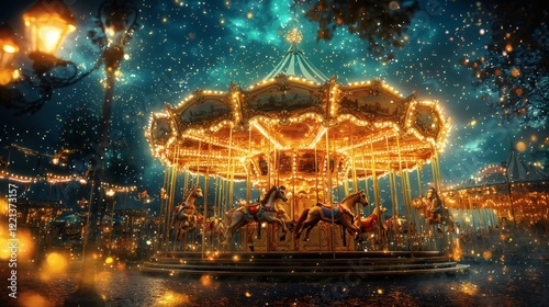111. A glowing carousel in the middle of an ethereal dreamlike carnival