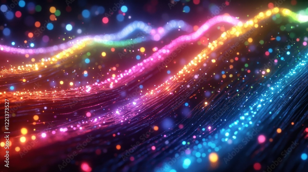 Obraz premium Mesmerizing Celestial Lights This captivating digital art piece showcases a vibrant luminous display of dynamic color effects and fluid movements evoking a sense of cosmic energy and ethereal beauty