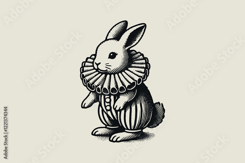 Rabbit in clown costume with ruffled collar, vintage illustration