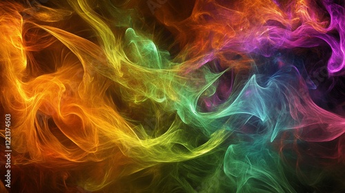 Abstract Colorful Smoke Background with Swirling Lines of Light
