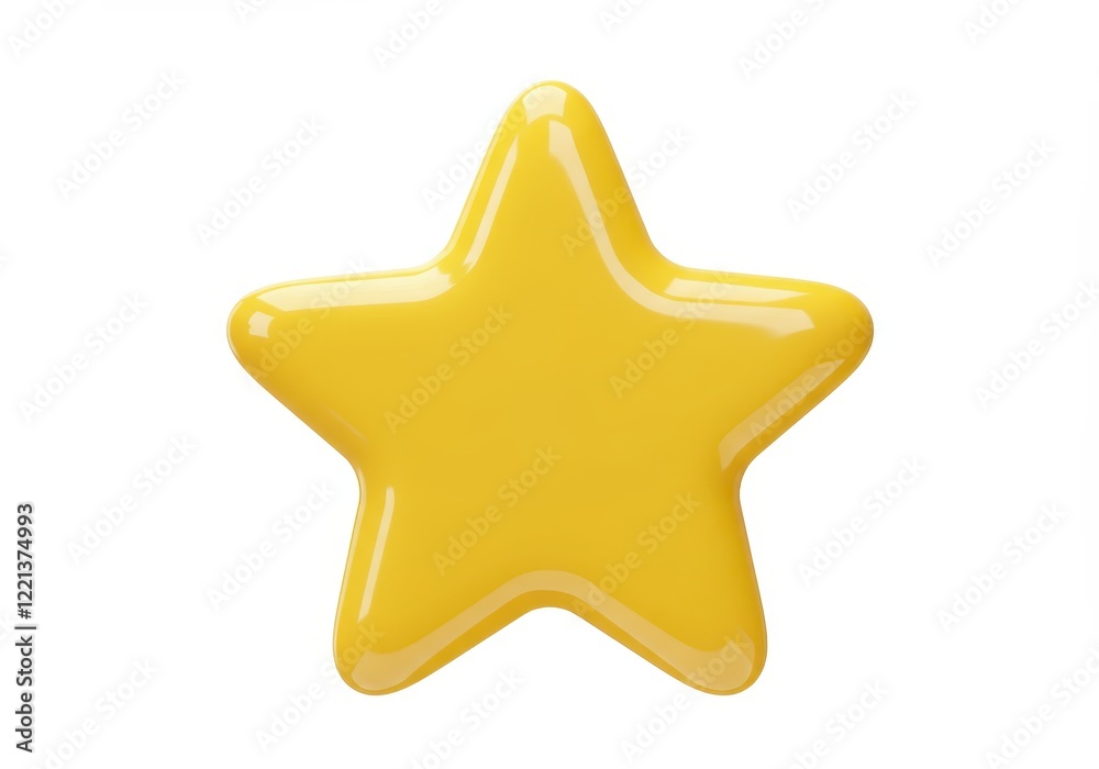 A 3D representation of a shiny yellow star with a smooth and glossy surface isolated on white background A 3D representation of a shiny yellow star with a smooth and glossy surface isolated on white background