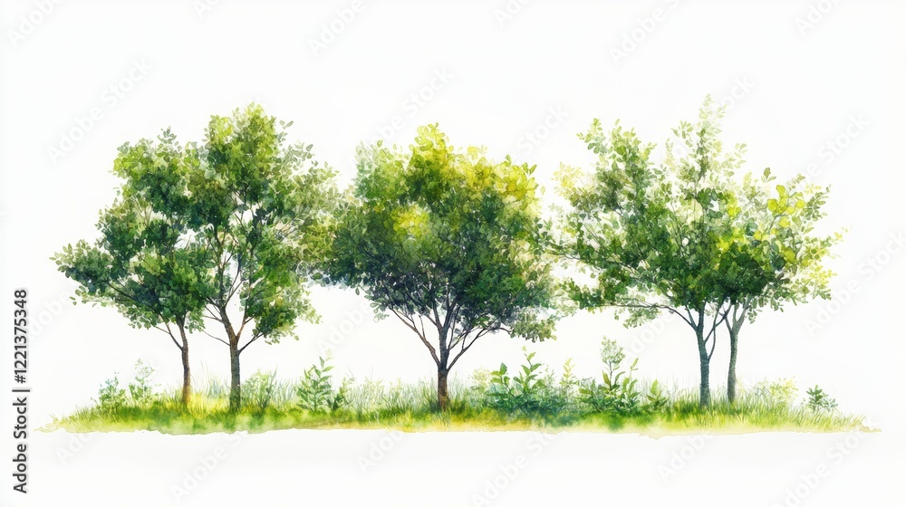 Fototapeta premium Isolated Green Grass and Tree Plants for Landscape Elevation