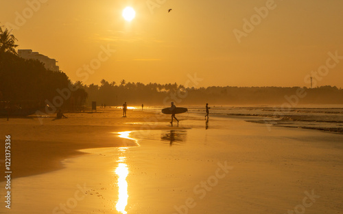 Obraz na plátne Surfing Paradise and golden beach in Weligama coast of Indian ocean in Sri Lanka