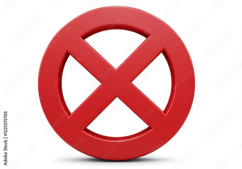A 3D rendering of a red circular prohibition symbol with a diagonal slash through the center isolated on white background A 3D rendering of a red circular prohibition symbol with a diagonal slash through the center isolated on white background