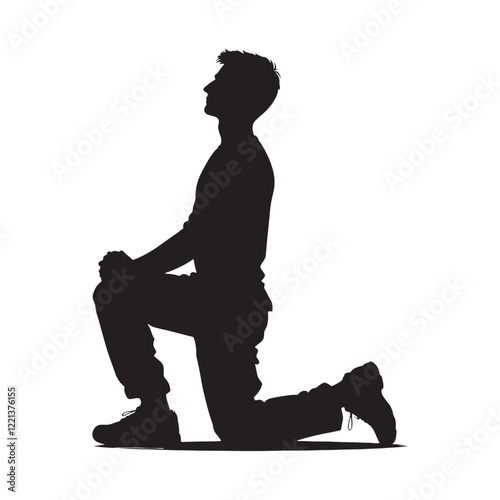 Peaceful kneeling posture for calming artistic expressions - Kneeling person silhouette - Kneeling person vector - Kneeling person illustration - Kneel silhouette - Kneeling vector
