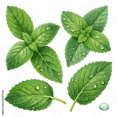 mint leaves isolated on white background