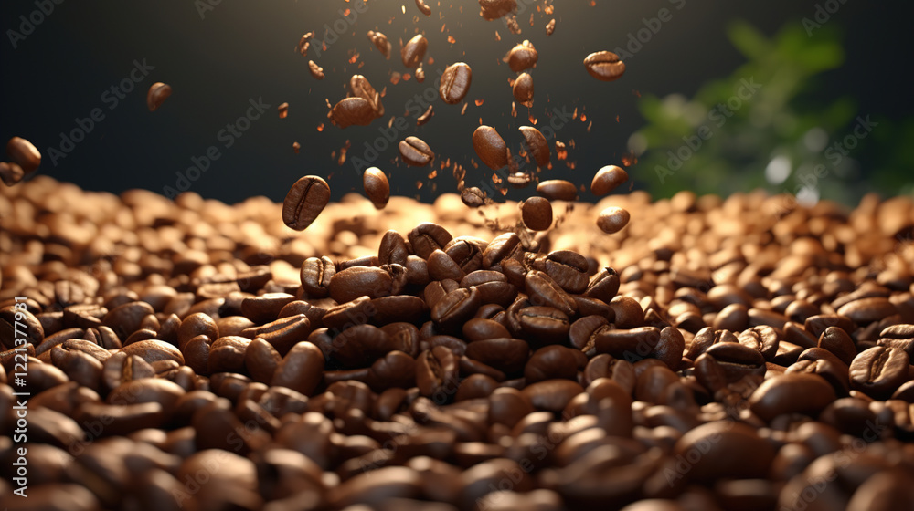 Coffee Beans Falling into a Pile