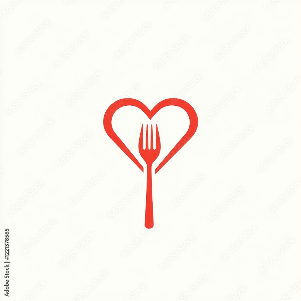 Red heart logo with a fork, for a restaurant, food service, or catering business Red heart logo with a fork, for a restaurant, food service, or catering business