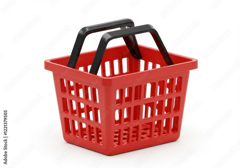 Fototapeta premium A sharp 3D illustration of a red shopping basket with black handles isolated on a white background