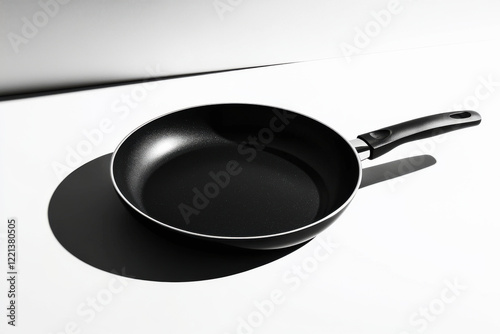 Modern non-stick frying pan isolated on clean white background with sleek design