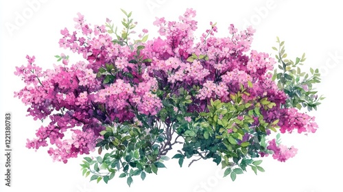 Watercolor Blooming Tree Top View for Landscape Plan and Architecture Drawing photo