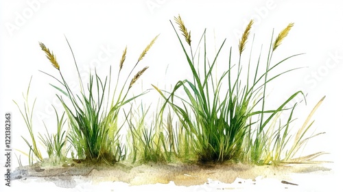 Watercolor Green Grass Side View for Landscape and Architecture Drawing