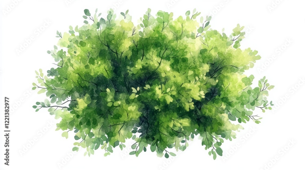 Fototapeta premium Watercolor Green Tree Top View for Landscape Layout Plan and Architecture Drawing
