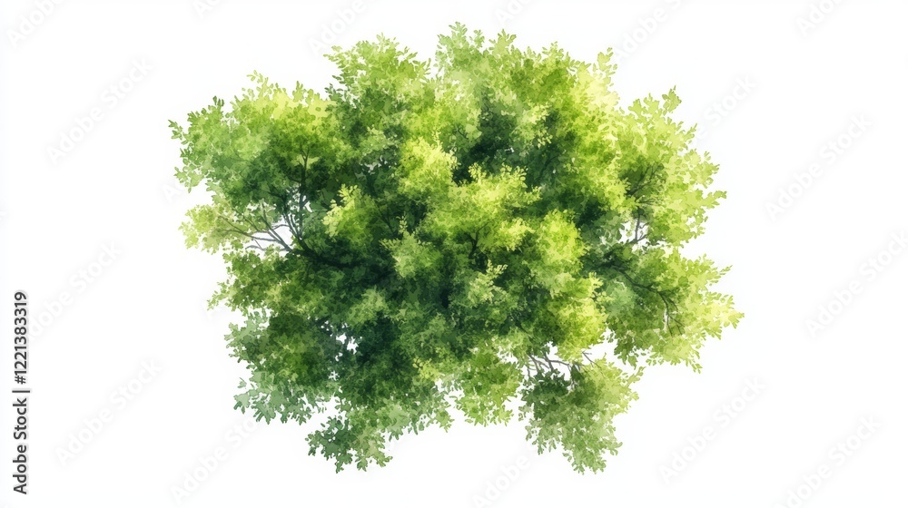 Fototapeta premium Watercolor Green Tree Top View for Landscape Layout Plan and Architecture Drawing