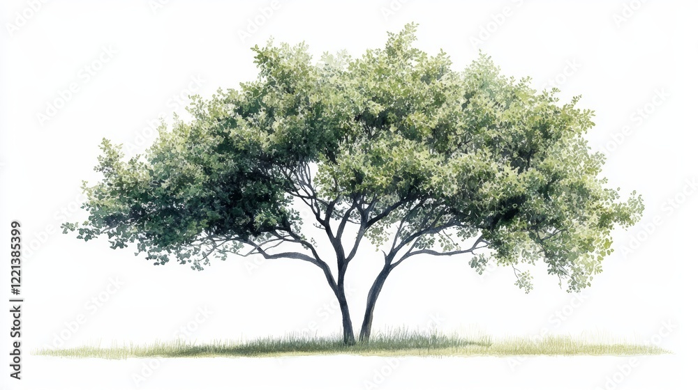 Fototapeta premium Watercolor Tree Side View Isolated on White Background for Landscape and Architecture Drawing