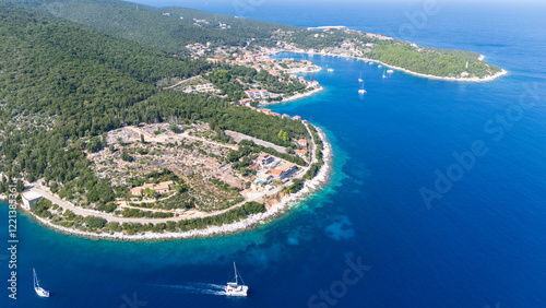 Fototapeta Naklejka Na Ścianę i Meble -  Foki beach in Kefalonia, Greece - Drone view