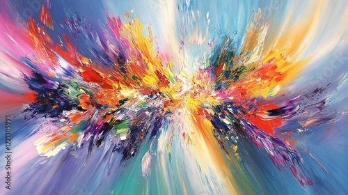 Wallpaper Mural Abstract Painting with Vibrant Colors and Dynamic Brushstrokes on a Light Background Torontodigital.ca