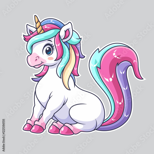 Cute unicorn cartoon isolated on white background