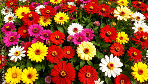 Wallpaper Mural Vibrant zinnia flower bed in sunlight, community garden beauty Torontodigital.ca