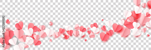 Pink and white hearts on transparent background. Illustration for valentine's day. Vector illustration.