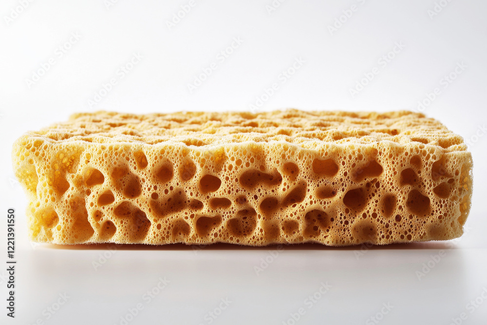 Natural cellulose sponge with a porous surface and earthy beige tone on a clean white background Natural cellulose sponge with a porous surface and earthy beige tone on a clean white background