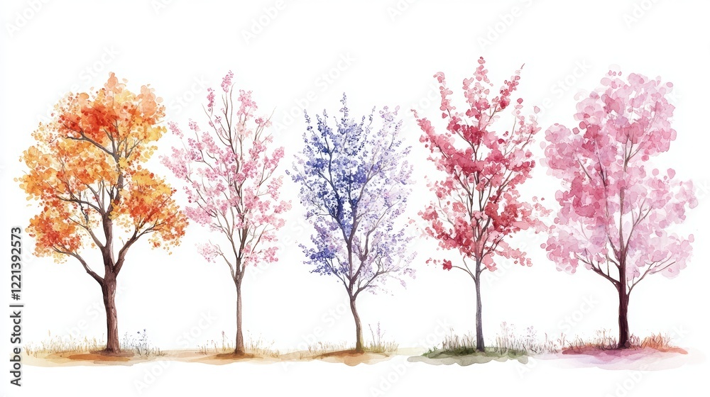 Spring Blossom Tree Blooming Plants Side View for Landscape Elevation and Section - Eco Environment Concept Spring Blossom Tree Blooming Plants Side View for Landscape Elevation and Section - Eco Environment Concept
