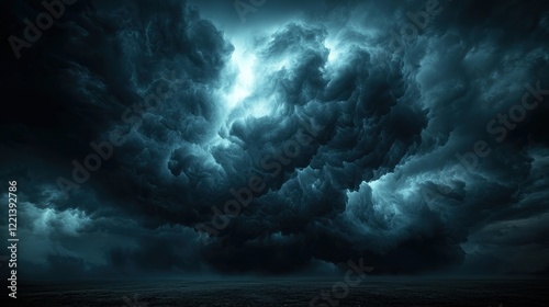 Dark stormy cloudscape over ocean, dramatic weather, nature background, ideal for apocalyptic themes photo