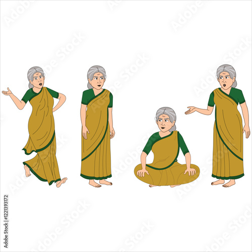 2d Indian old woman cartoon character ready for animation moral stories, made by adobe illustrator and ready for animate cc.