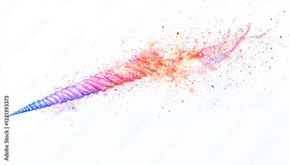 Naklejka premium vibrant unicorn horn with colorful splashes and sparkles, radiating magic and creativity