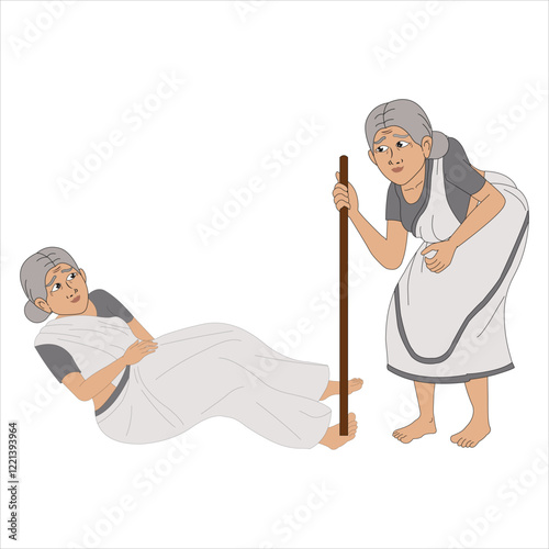 2d Indian grandmother cartoon character ready for animation moral stories, made by adobe illustrator and ready for animate cc.