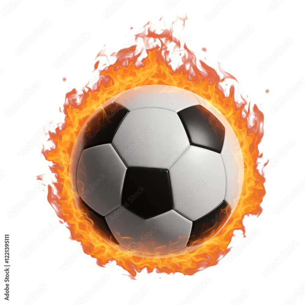 Fototapeta premium Soccer ball on fire with hot flames - isolated on white
