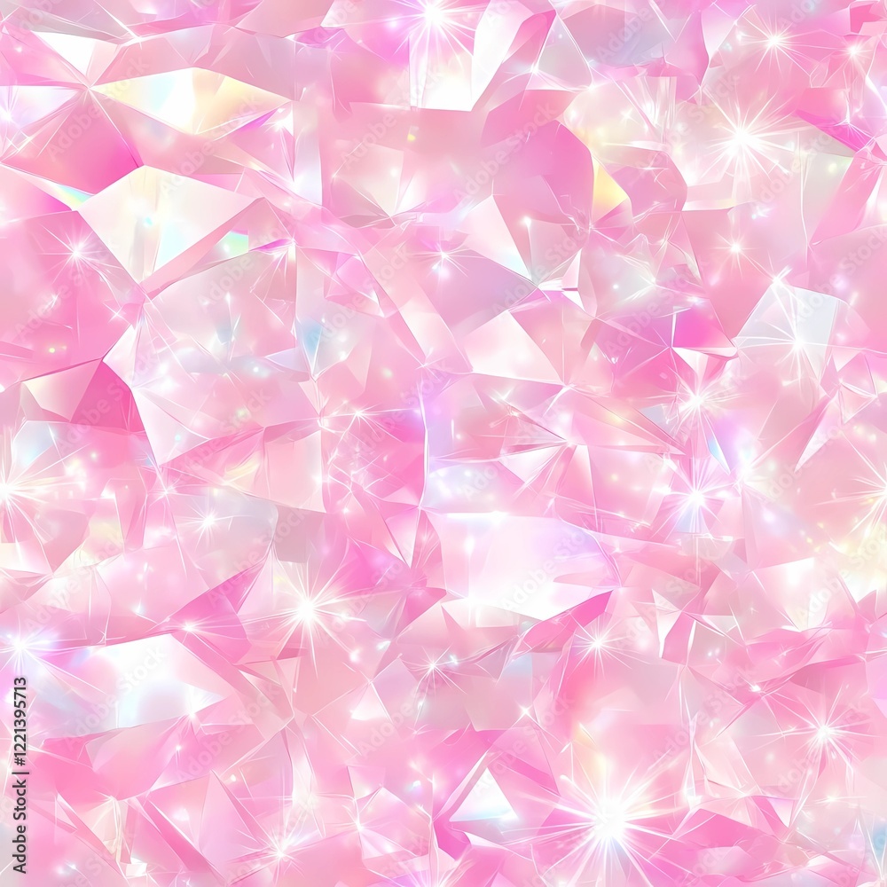 Shimmering pink crystalline texture with sparkles creating a whimsical and vibrant background suitable for various designs. Seamless Pattern, Generative AI