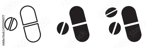pill icon set. medicament and pharmaceutical symbol. medical design element