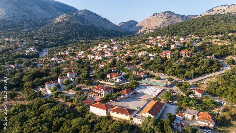 Makriotika village in Kefalonia, Greece, Drone view Makriotika village in Kefalonia, Greece, Drone view